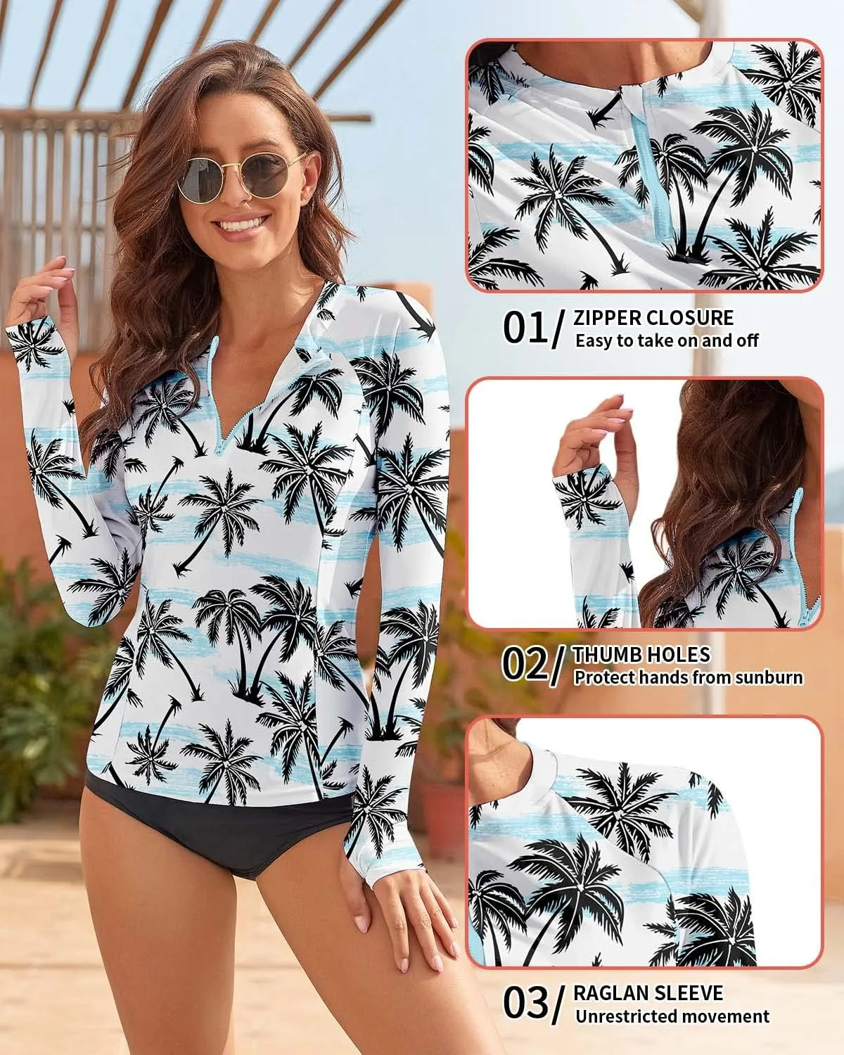 WOWENY Women's Rash Guard UPF 50  Long Sleeve Swim Shirts Thumb Holes UV Sun Protection Bathing Suit Swimsuit No Bottoms&Bras