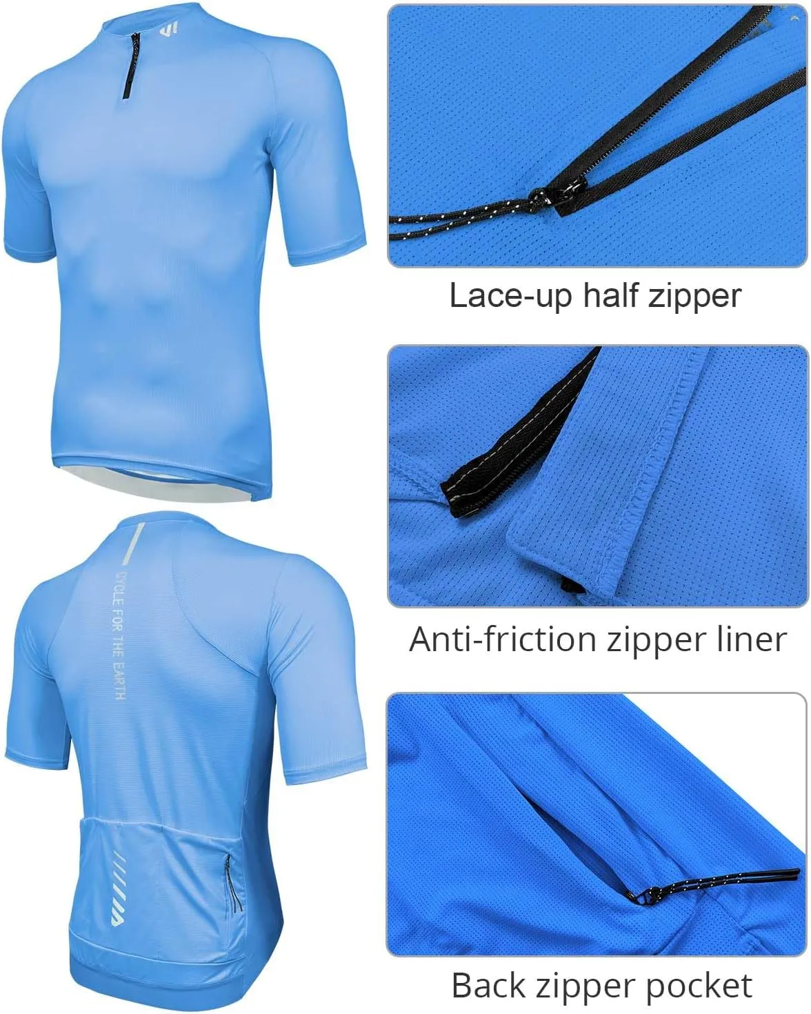 Wulibike Cycling Jersey Men Short Sleeve, Road Bike Jerseys Half Zipper with Pockets, Bicycle Clothing Breathable Quick Dry