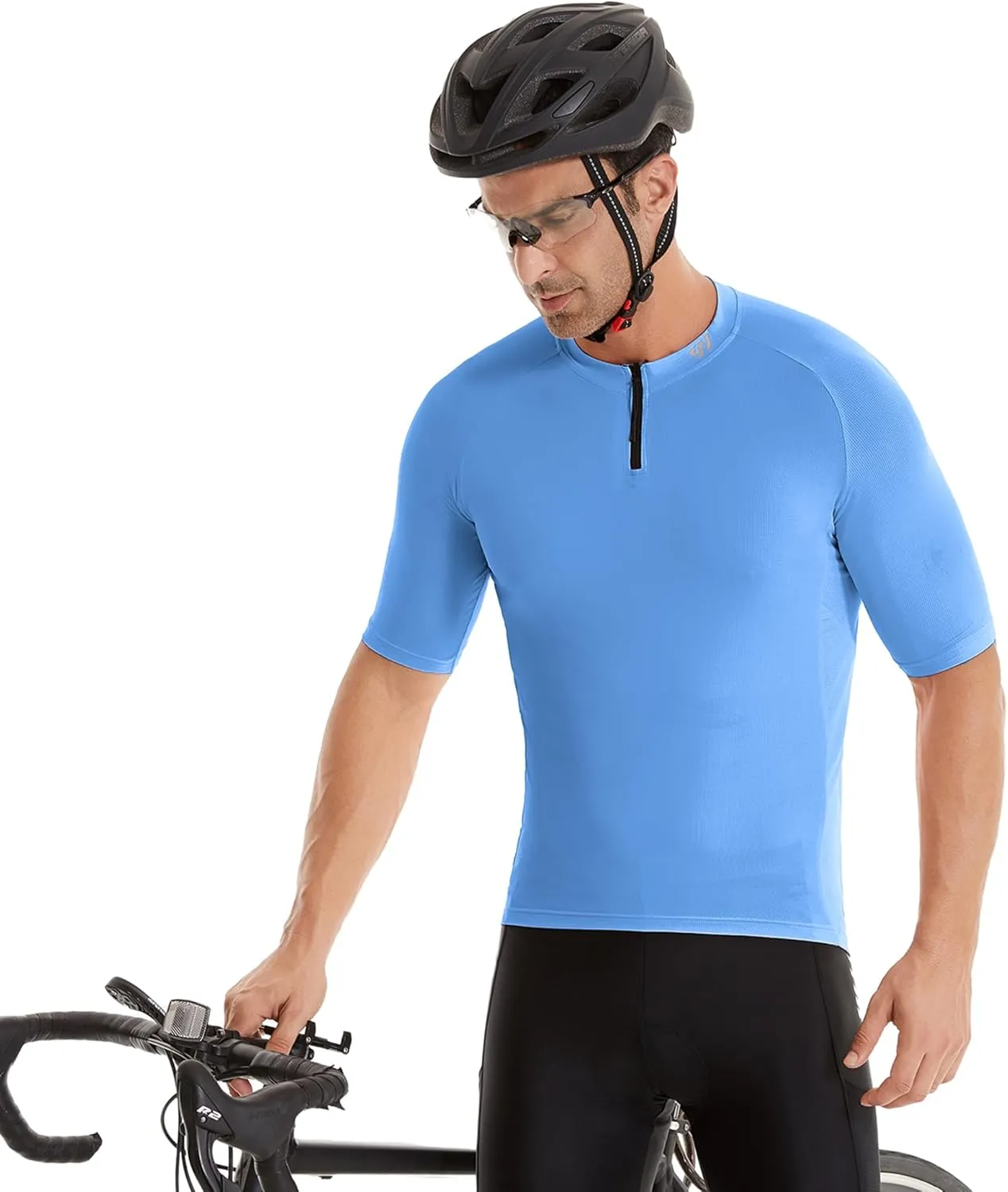 Wulibike Cycling Jersey Men Short Sleeve, Road Bike Jerseys Half Zipper with Pockets, Bicycle Clothing Breathable Quick Dry