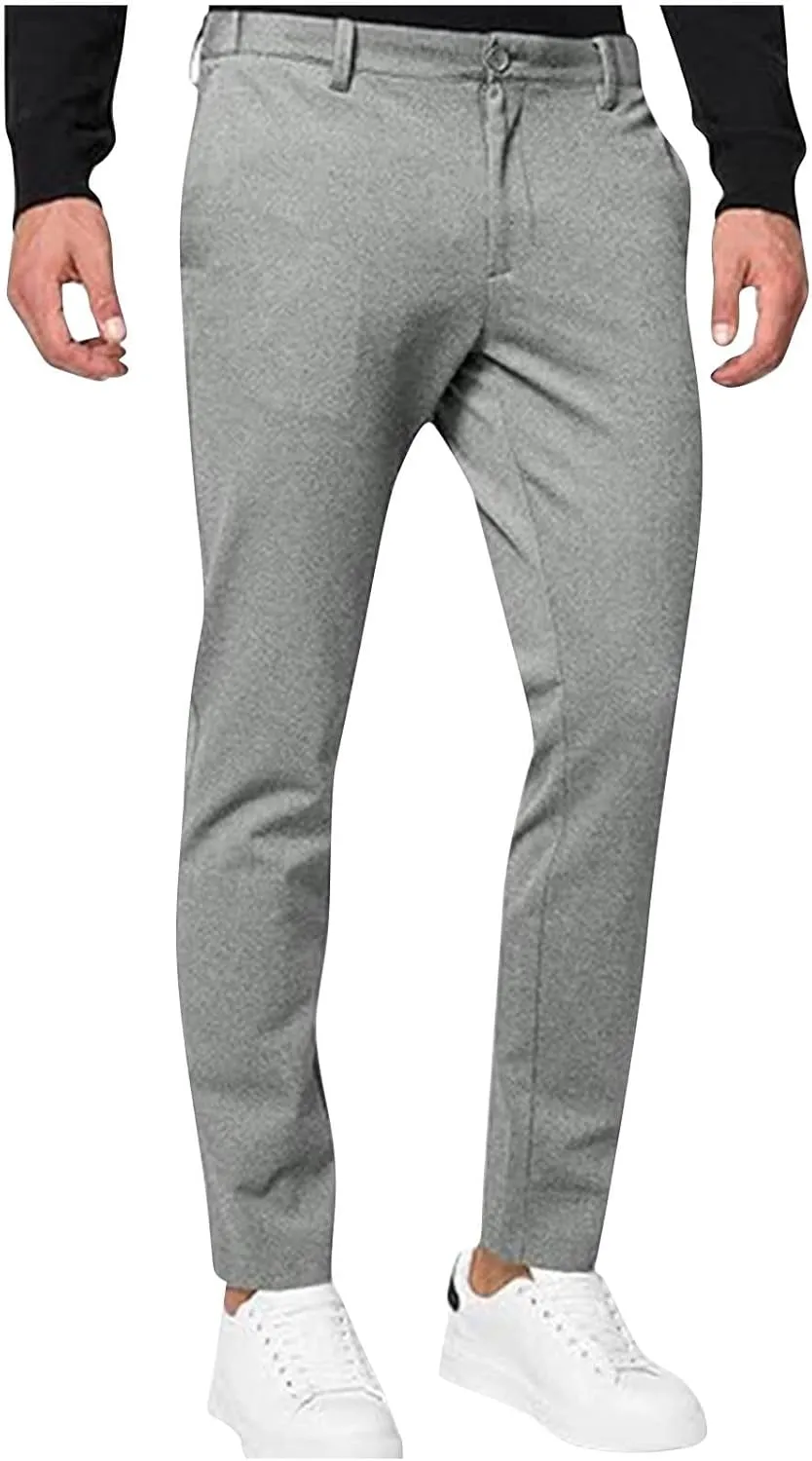 Xiaojmake Mens Chinos Pants Skinny Trousers Casual Wedding Suit Pants Slim Fit Dress Pants Stretch Flat-Front Tapered Slacks