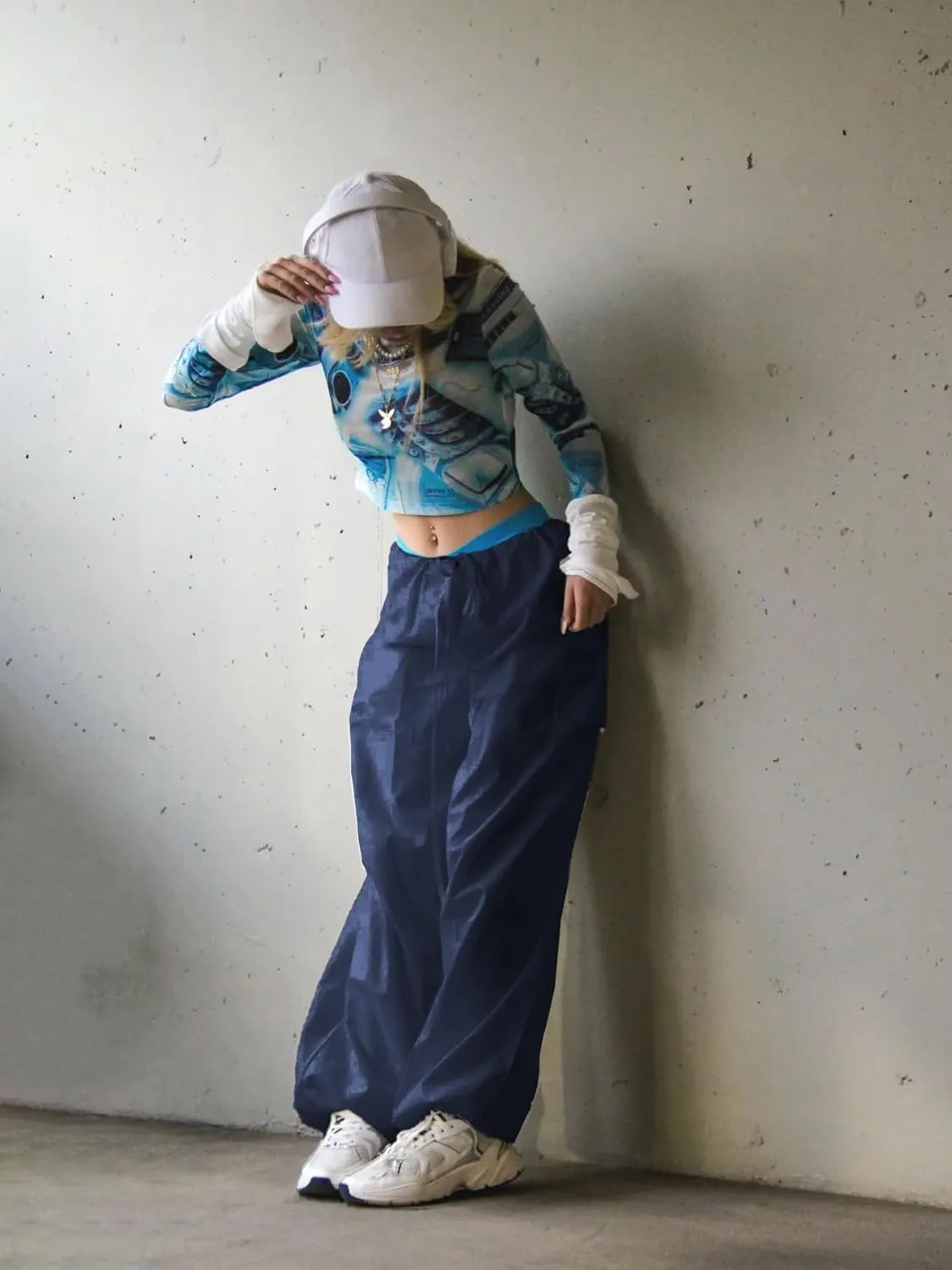 Xineicy Parachute Pants for Women Drawstring Baggy Cargo Pants Y2K Trouser Low Rised Jogger Sweatpants