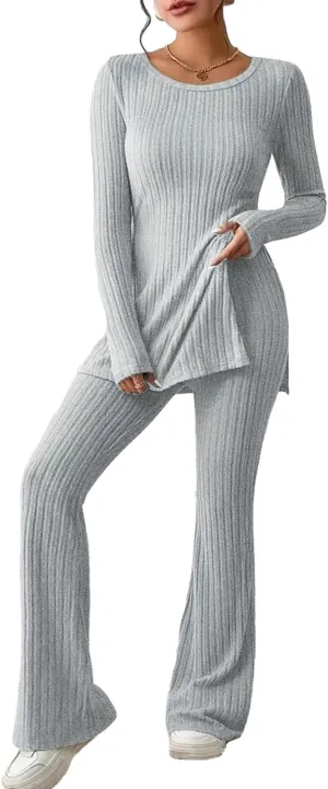 Xixiuly Women's 2 Piece Sweatsuit Outfits Lounge Set Knit Pullover Long Sleeve Sweater Sweatshirt Wide Leg Pants Tracksuit