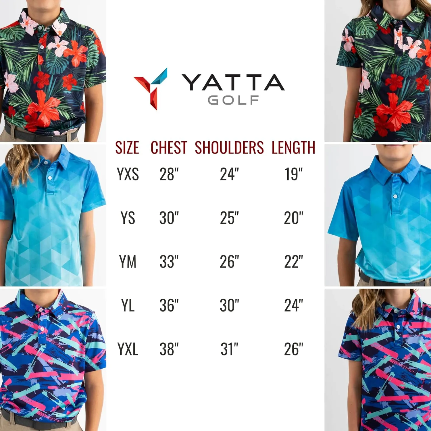 Yatta Youth Polo Just Beachy Golf Polo - Unisex Small Athletic Fit, Wrinkle Resistant, Moisture Wicking, 4-Way Stretch