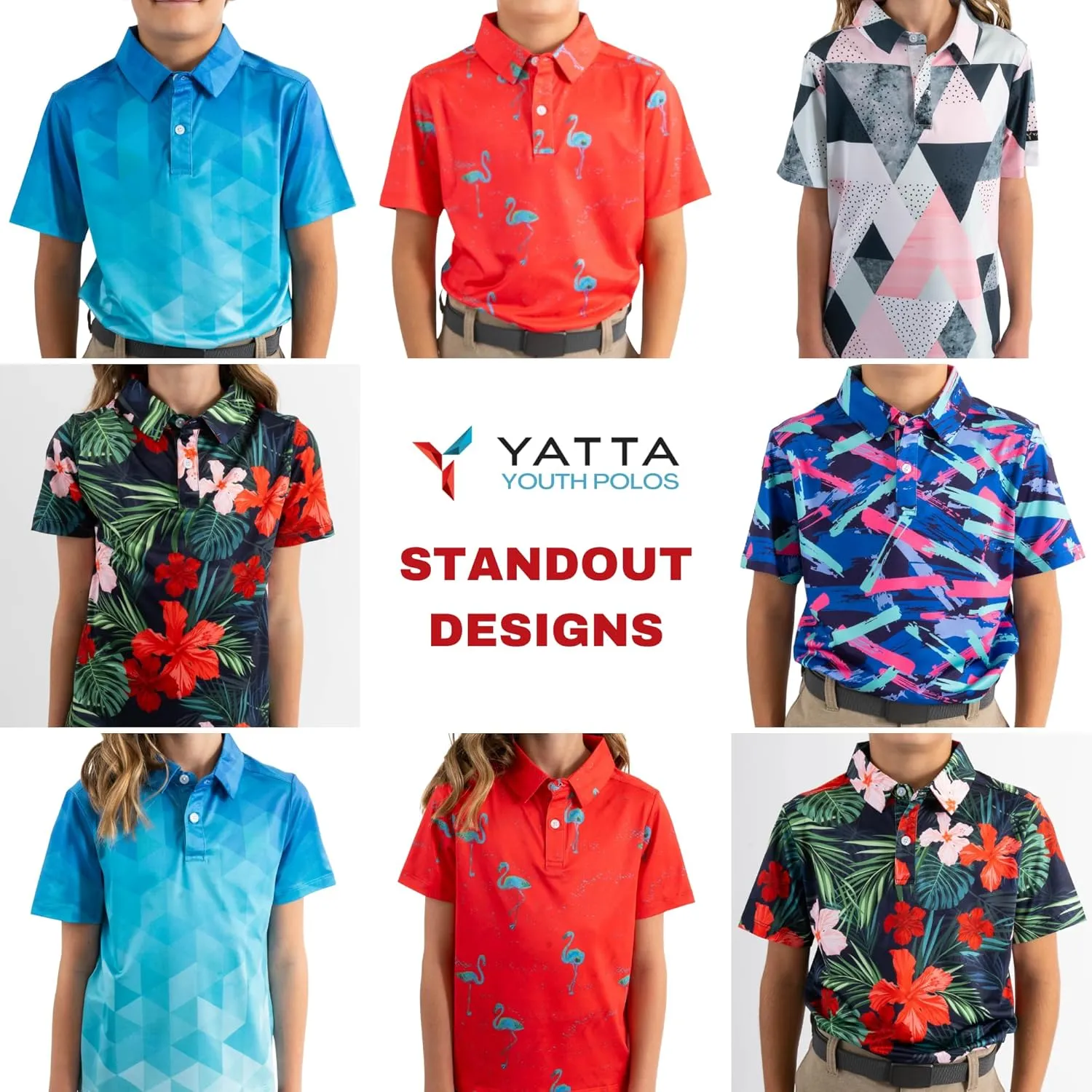 Yatta Youth Polo Just Beachy Golf Polo - Unisex Small Athletic Fit, Wrinkle Resistant, Moisture Wicking, 4-Way Stretch