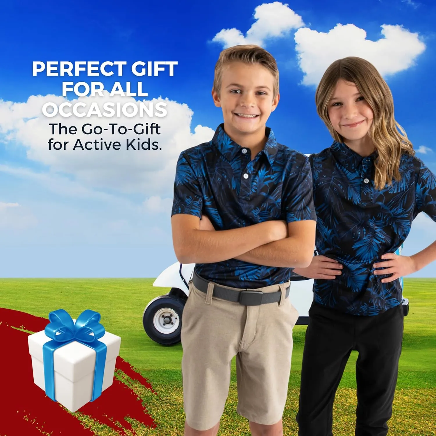 Yatta Youth Polo Just Beachy Golf Polo - Unisex Small Athletic Fit, Wrinkle Resistant, Moisture Wicking, 4-Way Stretch