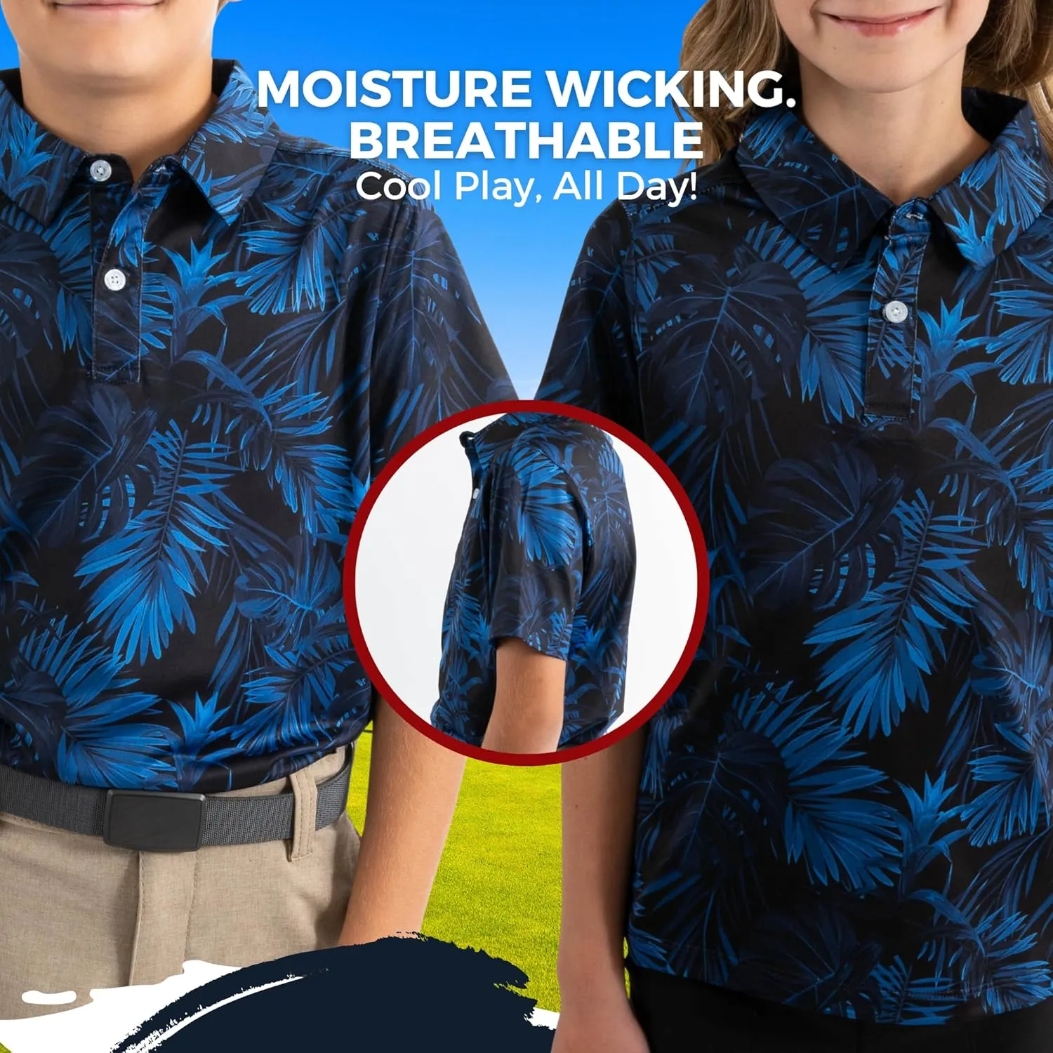 Yatta Youth Polo Just Beachy Golf Polo - Unisex Small Athletic Fit, Wrinkle Resistant, Moisture Wicking, 4-Way Stretch