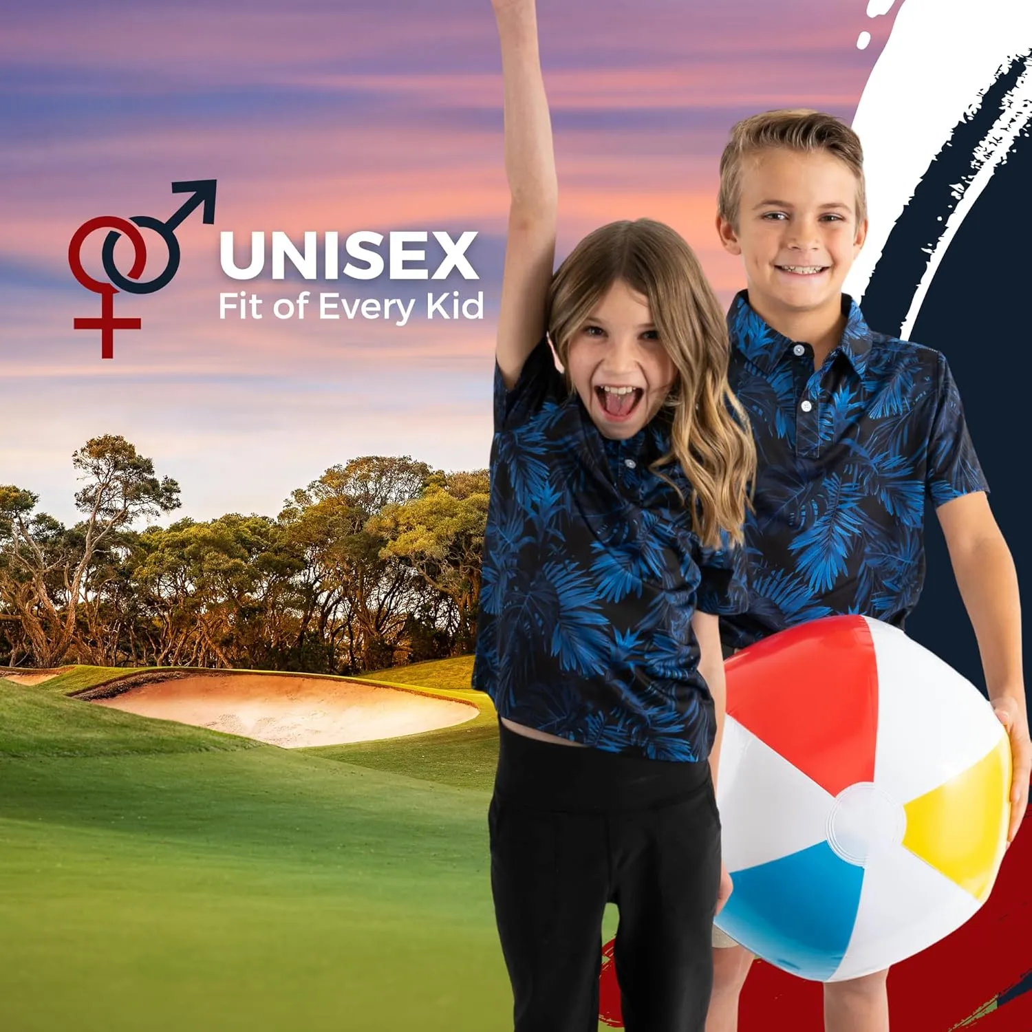 Yatta Youth Polo Just Beachy Golf Polo - Unisex Small Athletic Fit, Wrinkle Resistant, Moisture Wicking, 4-Way Stretch