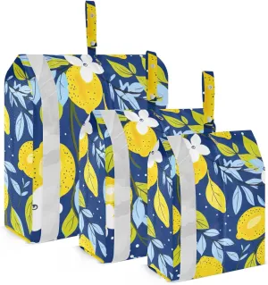 Yellow Lemons Blue Leaves Packing Cubes for Suitcases 3 Set Lightweight Compression Luggage Packing Organizers for Carry on Suitcase Travel Accessories Luggage Organizer Bags Set