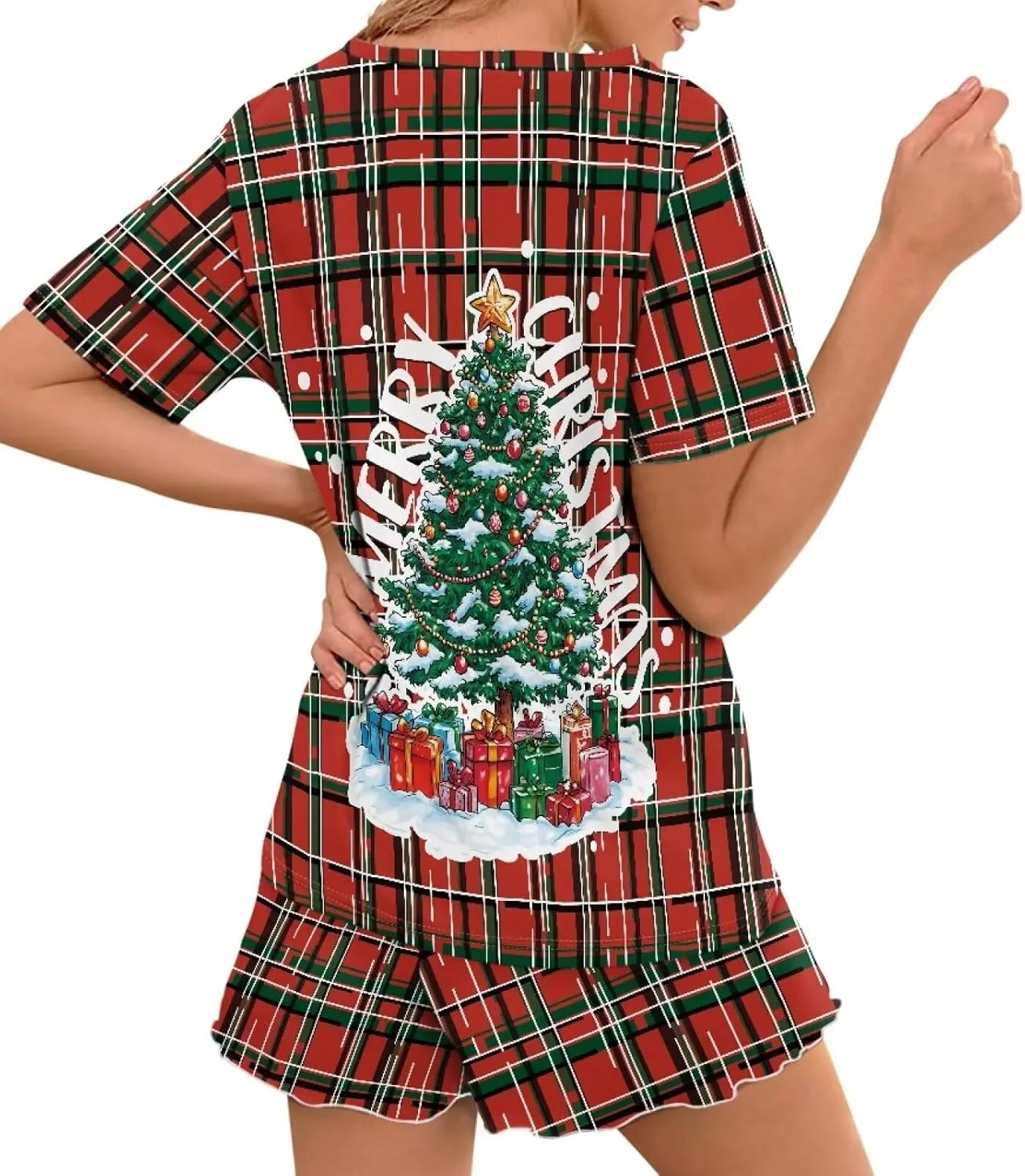 YEXIATODO Womens Plus Size Christmas Pajamas Women's Short Sleeve 2 Piece Pajama Set Sleepwear S-5XL
