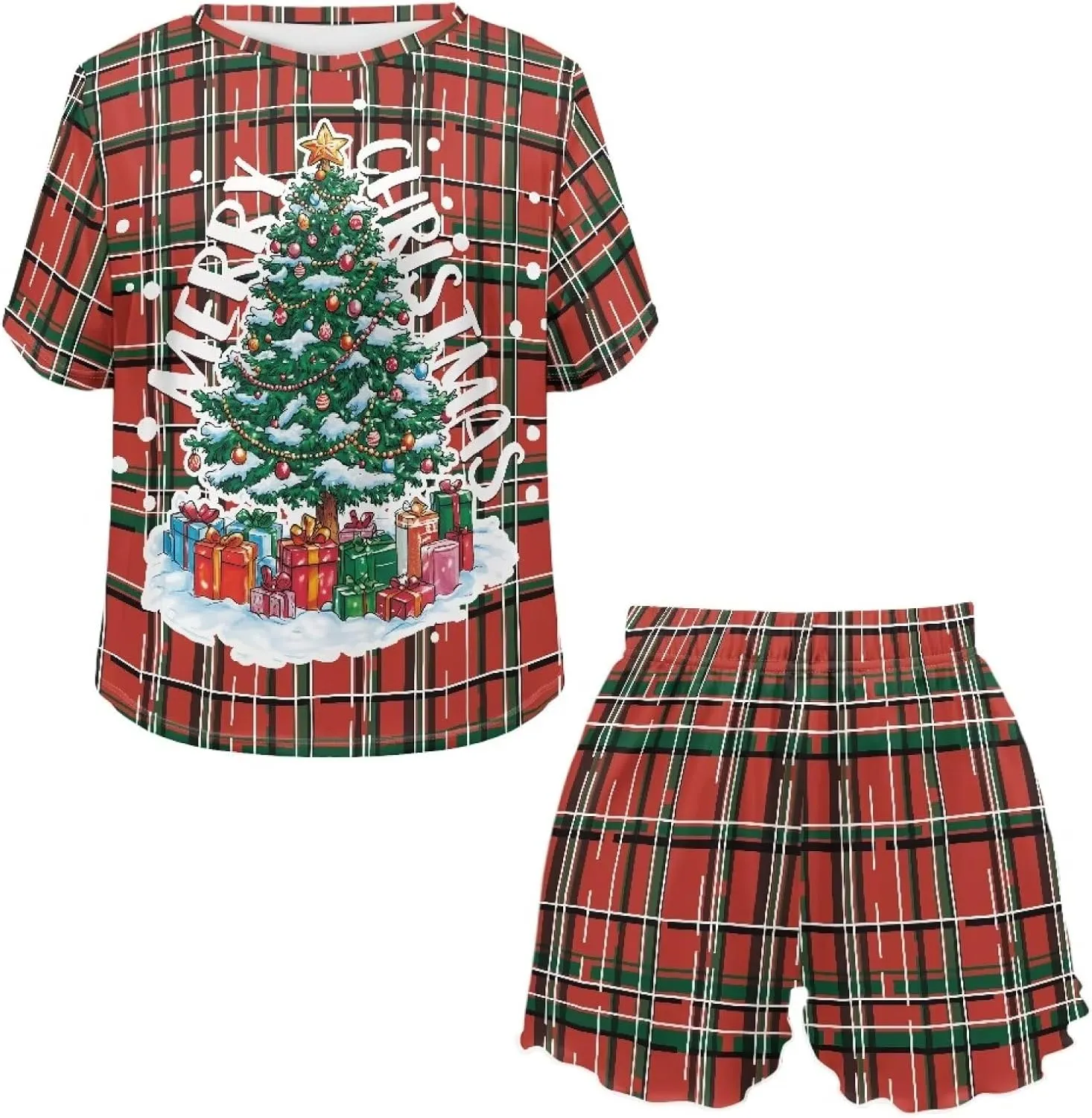 YEXIATODO Womens Plus Size Christmas Pajamas Women's Short Sleeve 2 Piece Pajama Set Sleepwear S-5XL