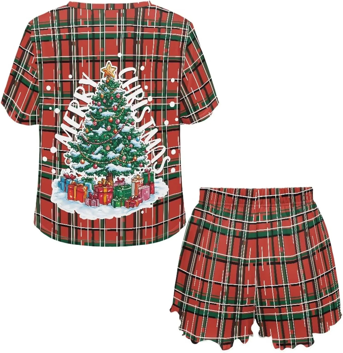 YEXIATODO Womens Plus Size Christmas Pajamas Women's Short Sleeve 2 Piece Pajama Set Sleepwear S-5XL
