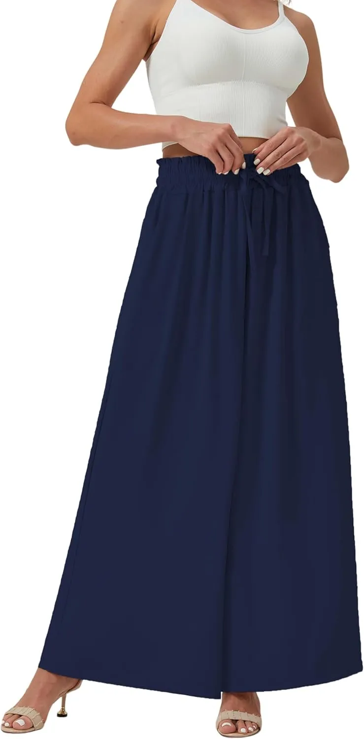 YLDUJ AMUM Womens Wide Leg Pants Summer Beach Breathable Pants Loose Flowy Palazzo Lounge Trousers with Pockets