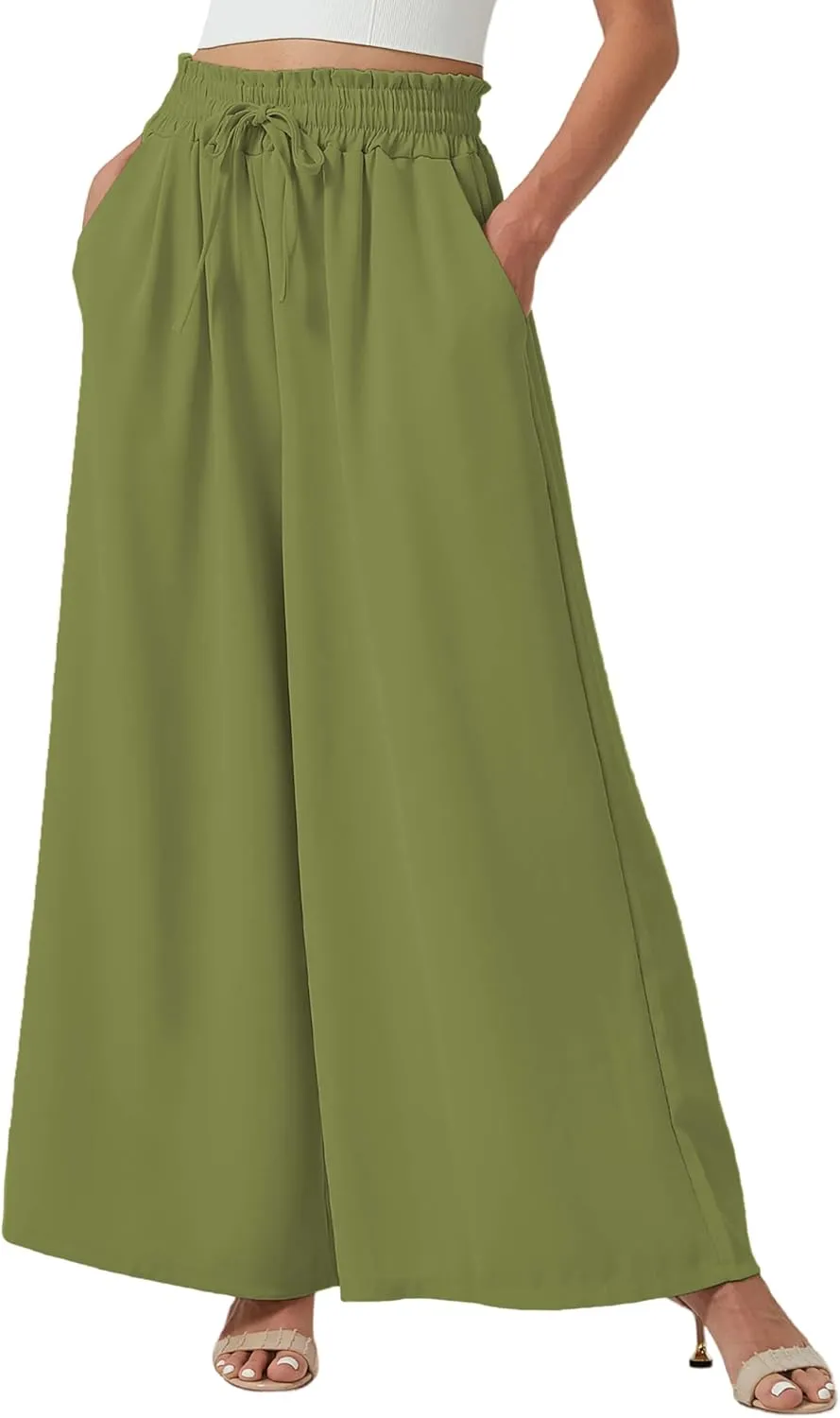 YLDUJ AMUM Womens Wide Leg Pants Summer Beach Breathable Pants Loose Flowy Palazzo Lounge Trousers with Pockets