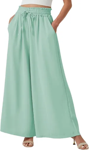 YLDUJ AMUM Womens Wide Leg Pants Summer Beach Breathable Pants Loose Flowy Palazzo Lounge Trousers with Pockets