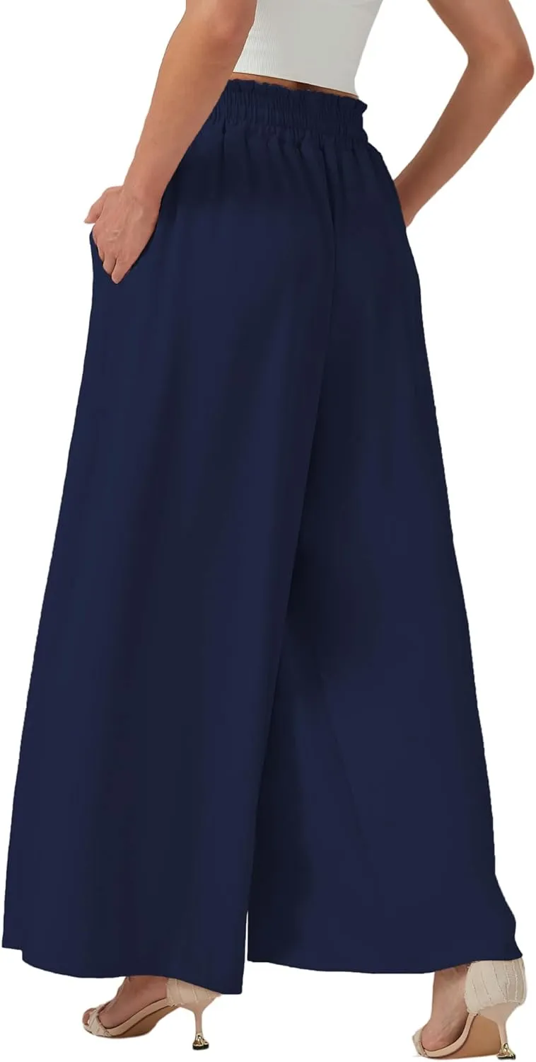 YLDUJ AMUM Womens Wide Leg Pants Summer Beach Breathable Pants Loose Flowy Palazzo Lounge Trousers with Pockets