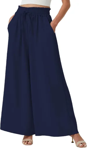 YLDUJ AMUM Womens Wide Leg Pants Summer Beach Breathable Pants Loose Flowy Palazzo Lounge Trousers with Pockets