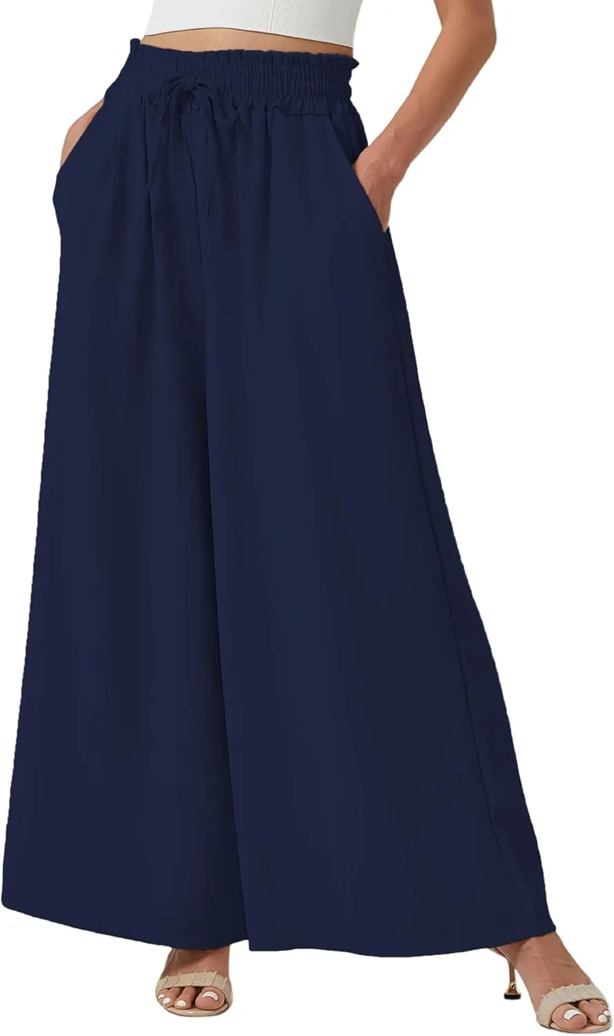 YLDUJ AMUM Womens Wide Leg Pants Summer Beach Breathable Pants Loose Flowy Palazzo Lounge Trousers with Pockets