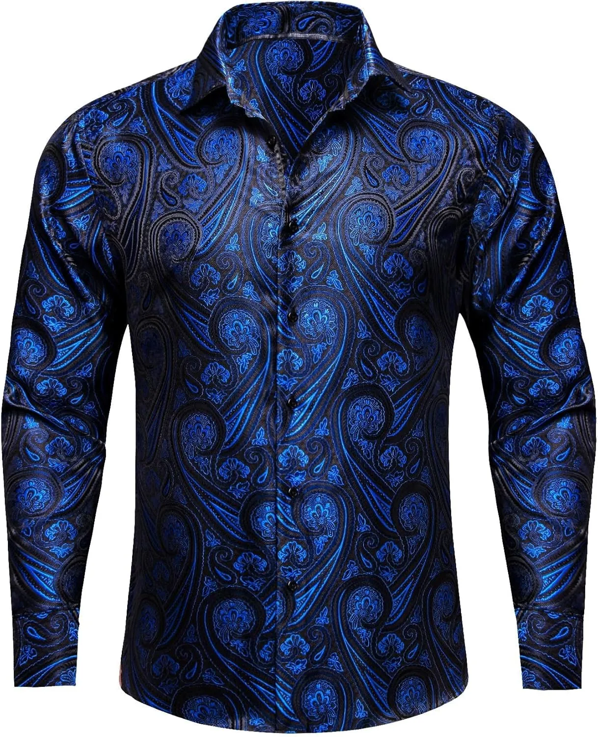 YOHOWA Men's Paisley Shirt Silk Jacquard Dress Long Sleeve Button Down Shirts Casual Mexico Western Disco Party Wedding Prom