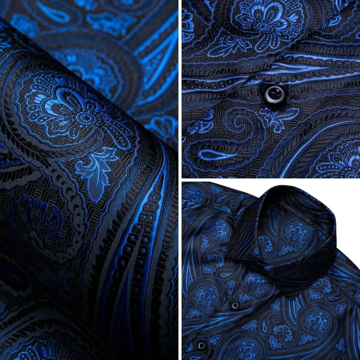 YOHOWA Men's Paisley Shirt Silk Jacquard Dress Long Sleeve Button Down Shirts Casual Mexico Western Disco Party Wedding Prom