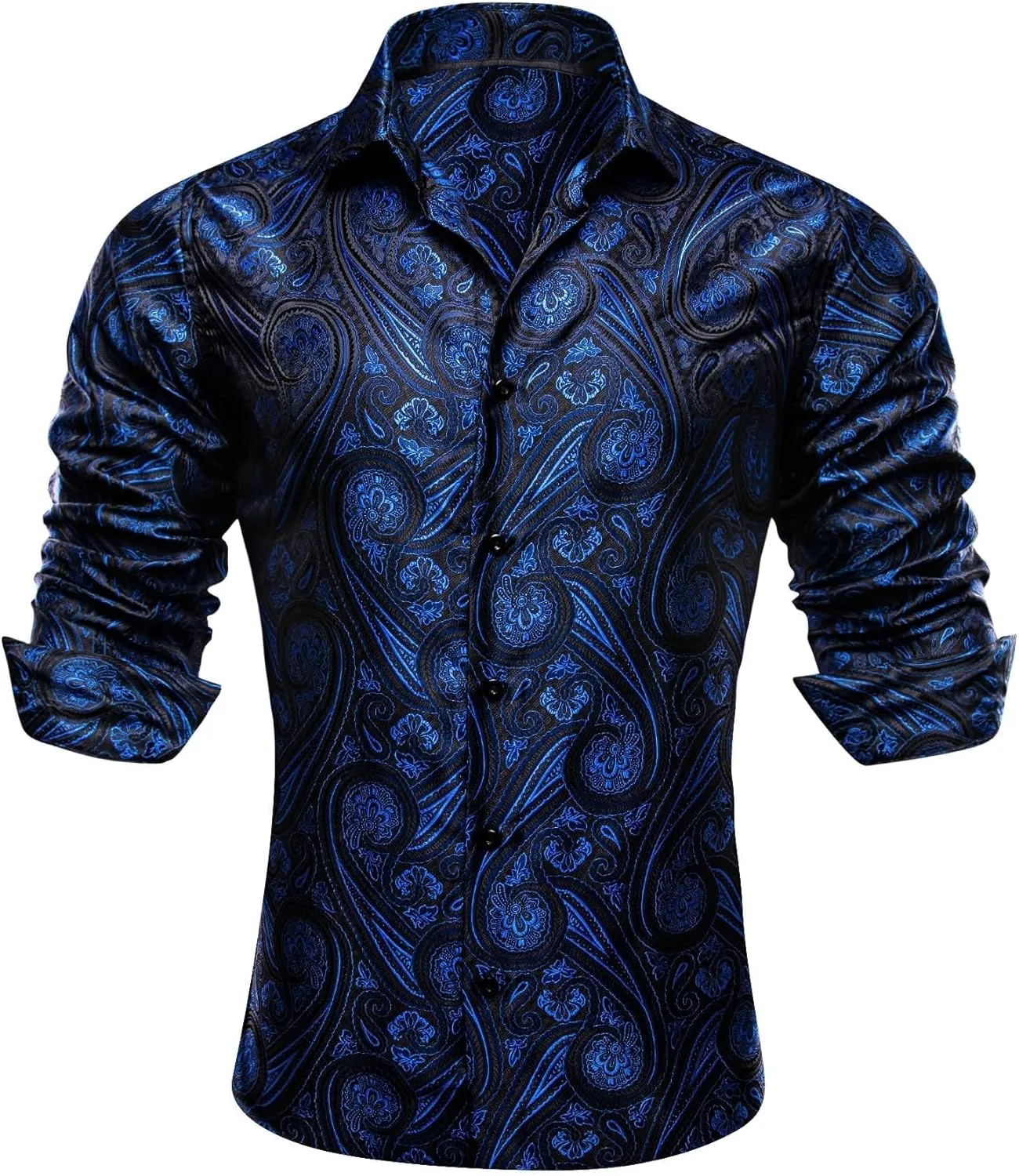 YOHOWA Men's Paisley Shirt Silk Jacquard Dress Long Sleeve Button Down Shirts Casual Mexico Western Disco Party Wedding Prom
