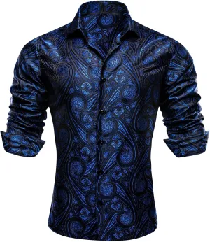 YOHOWA Men's Paisley Shirt Silk Jacquard Dress Long Sleeve Button Down Shirts Casual Mexico Western Disco Party Wedding Prom