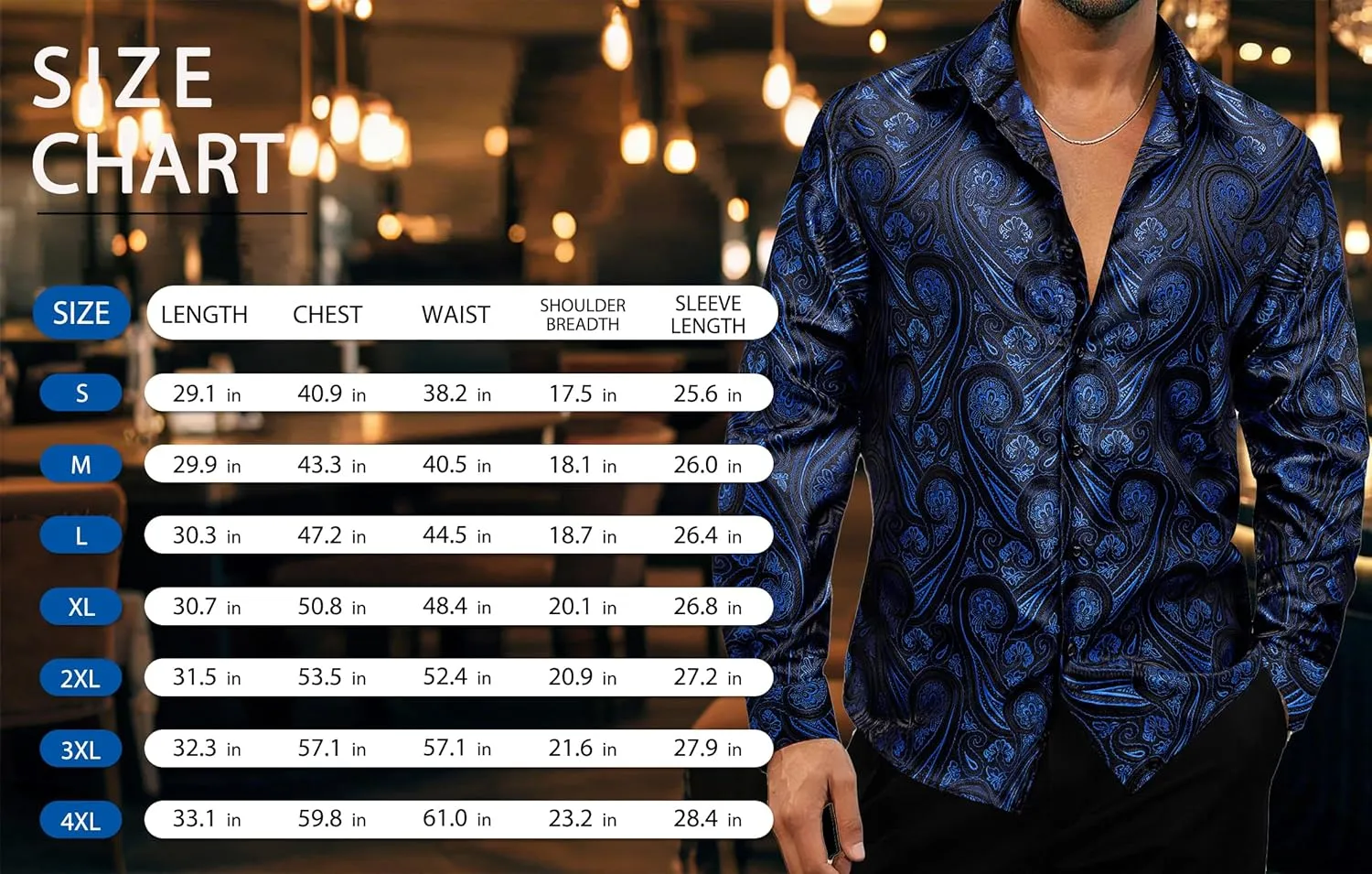 YOHOWA Men's Paisley Shirt Silk Jacquard Dress Long Sleeve Button Down Shirts Casual Mexico Western Disco Party Wedding Prom