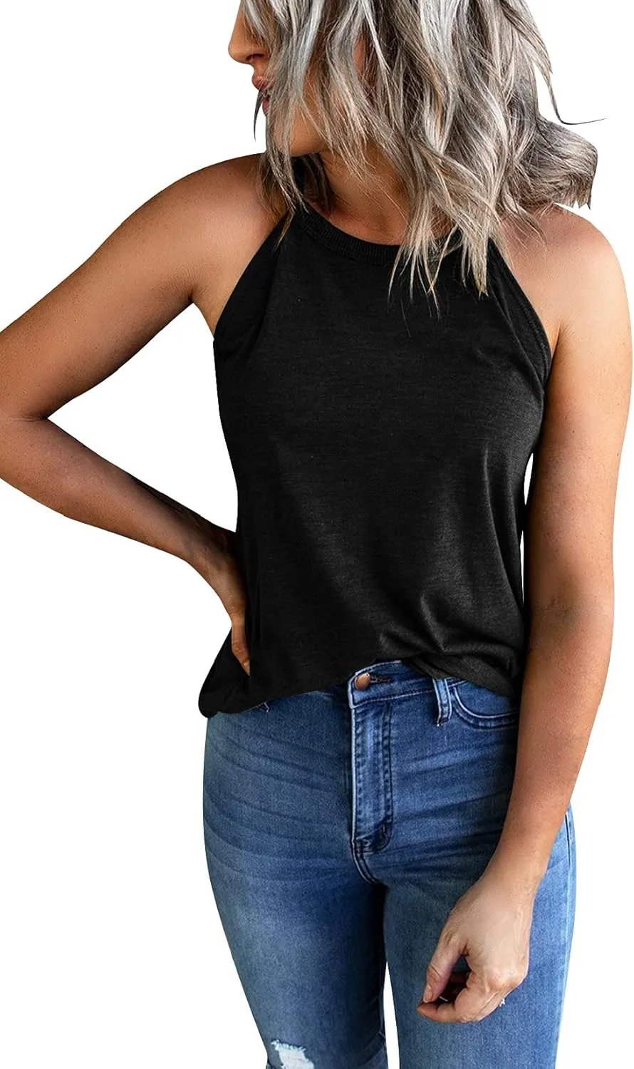 Yuccalley Women's Halter Tank Tops Summer Sleeveless Racerback Shirts High Neck Casual Camis