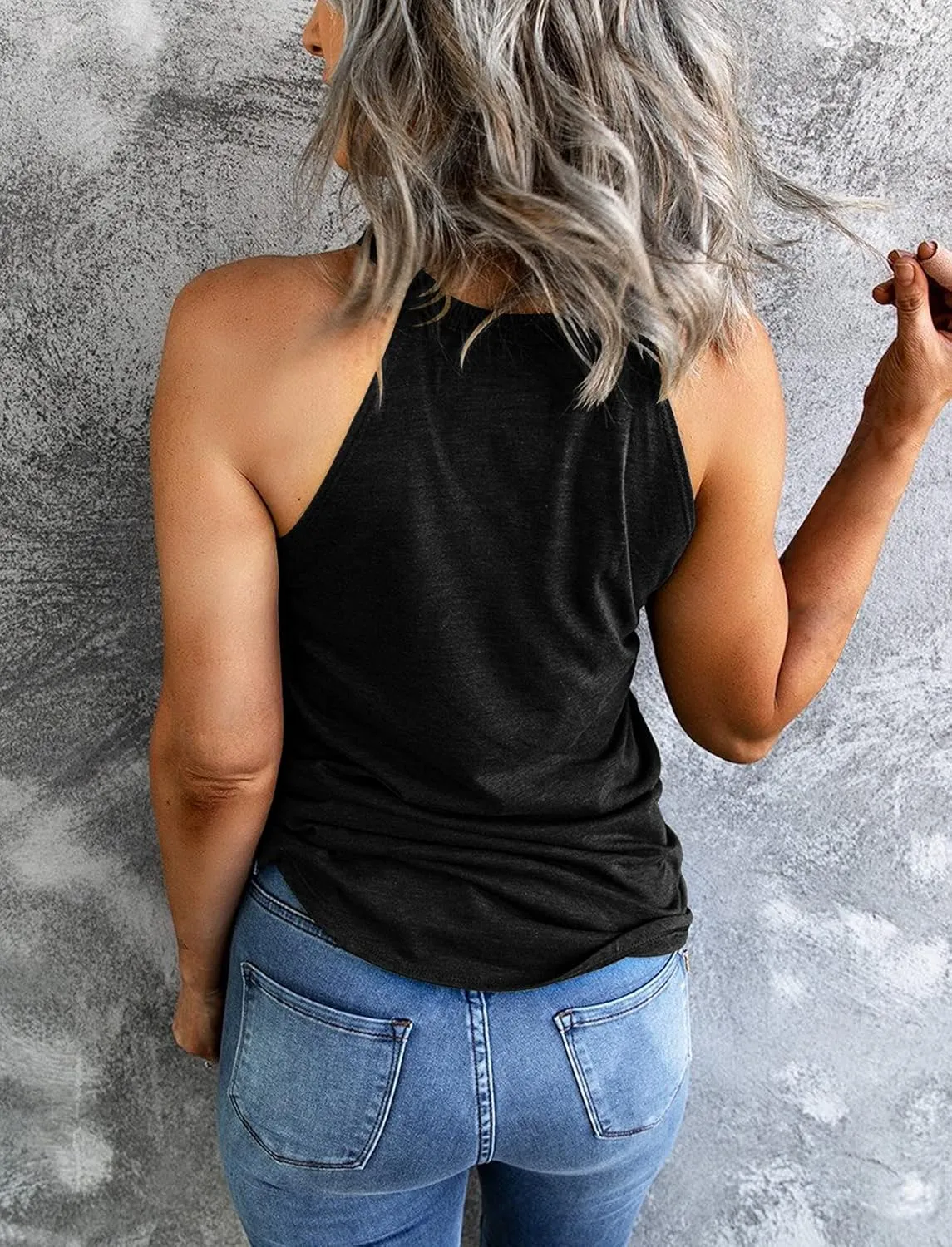 Yuccalley Women's Halter Tank Tops Summer Sleeveless Racerback Shirts High Neck Casual Camis