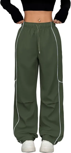 ZAFUL Parachute Pants for Women Sweatpants Y2K Contrast Pipping Cargo Trousers Jogger Pants with Pockets