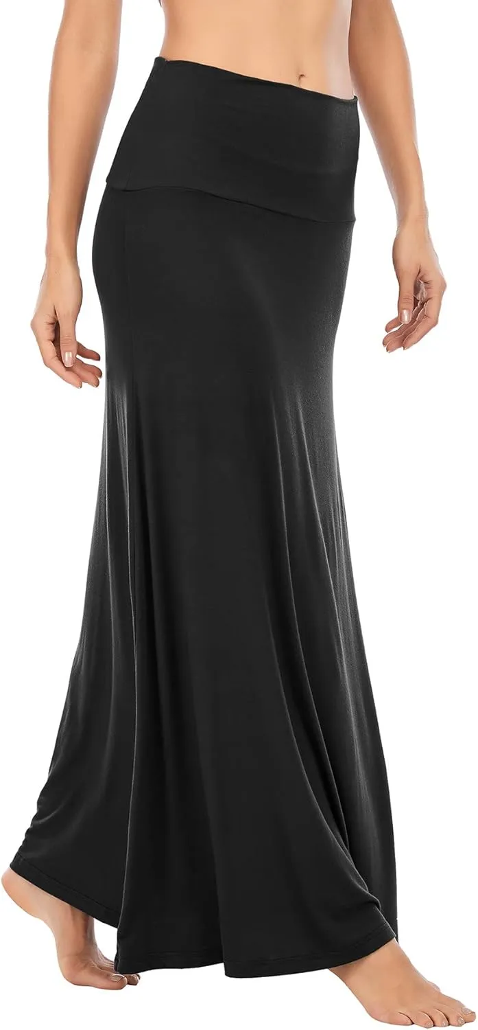 Zando Long Skirts for Women Trendy Dresses High Waisted Maxi Skirt Casual Workout Stretchy Flared Flower Skirt for Girls