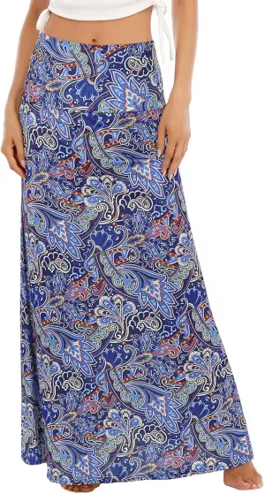 Zando Long Skirts for Women Trendy Dresses High Waisted Maxi Skirt Casual Workout Stretchy Flared Flower Skirt for Girls