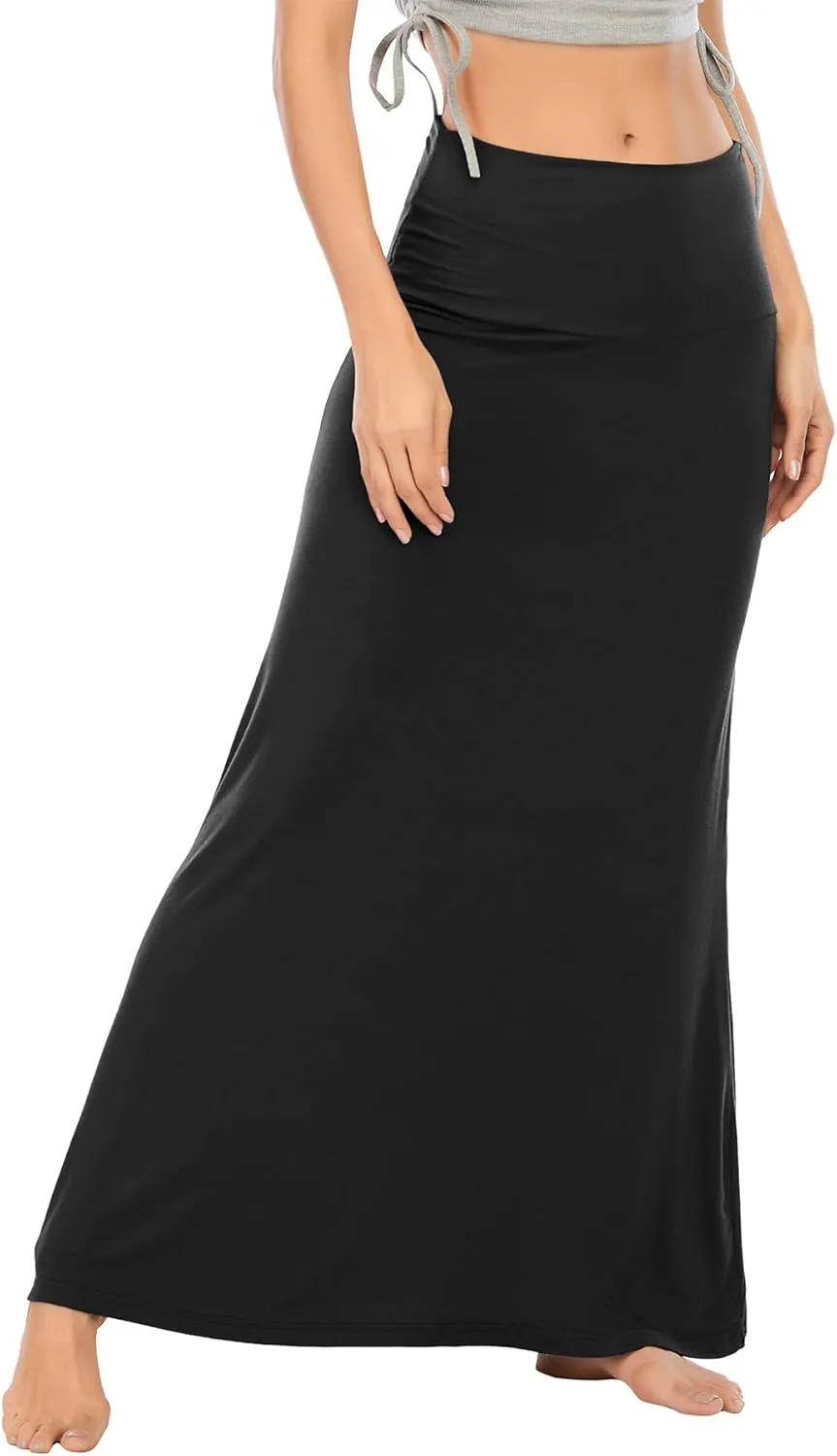 Zando Long Skirts for Women Trendy Dresses High Waisted Maxi Skirt Casual Workout Stretchy Flared Flower Skirt for Girls