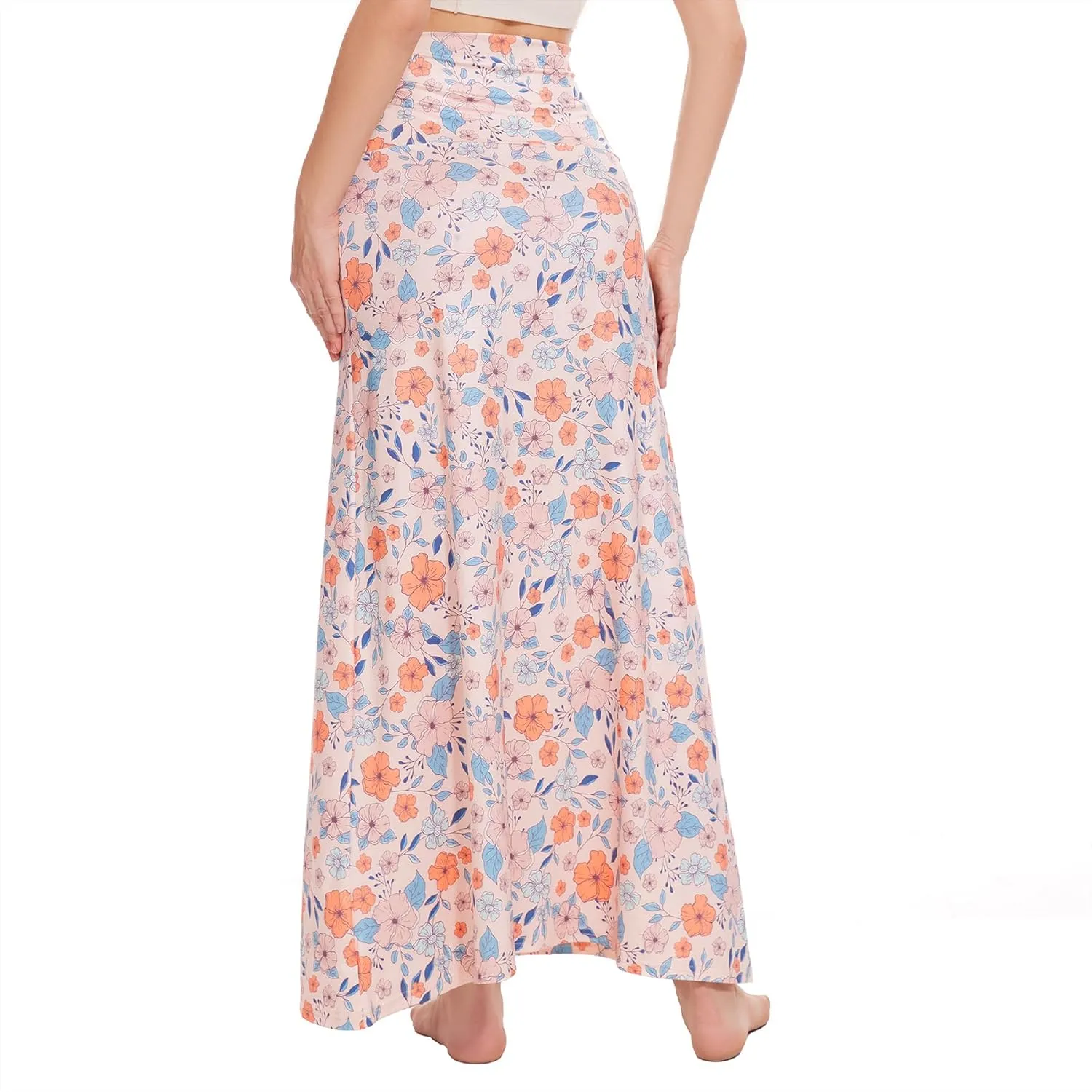 Zando Long Skirts for Women Trendy Dresses High Waisted Maxi Skirt Casual Workout Stretchy Flared Flower Skirt for Girls