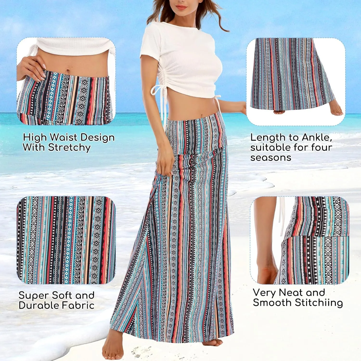 Zando Long Skirts for Women Trendy Dresses High Waisted Maxi Skirt Casual Workout Stretchy Flared Flower Skirt for Girls