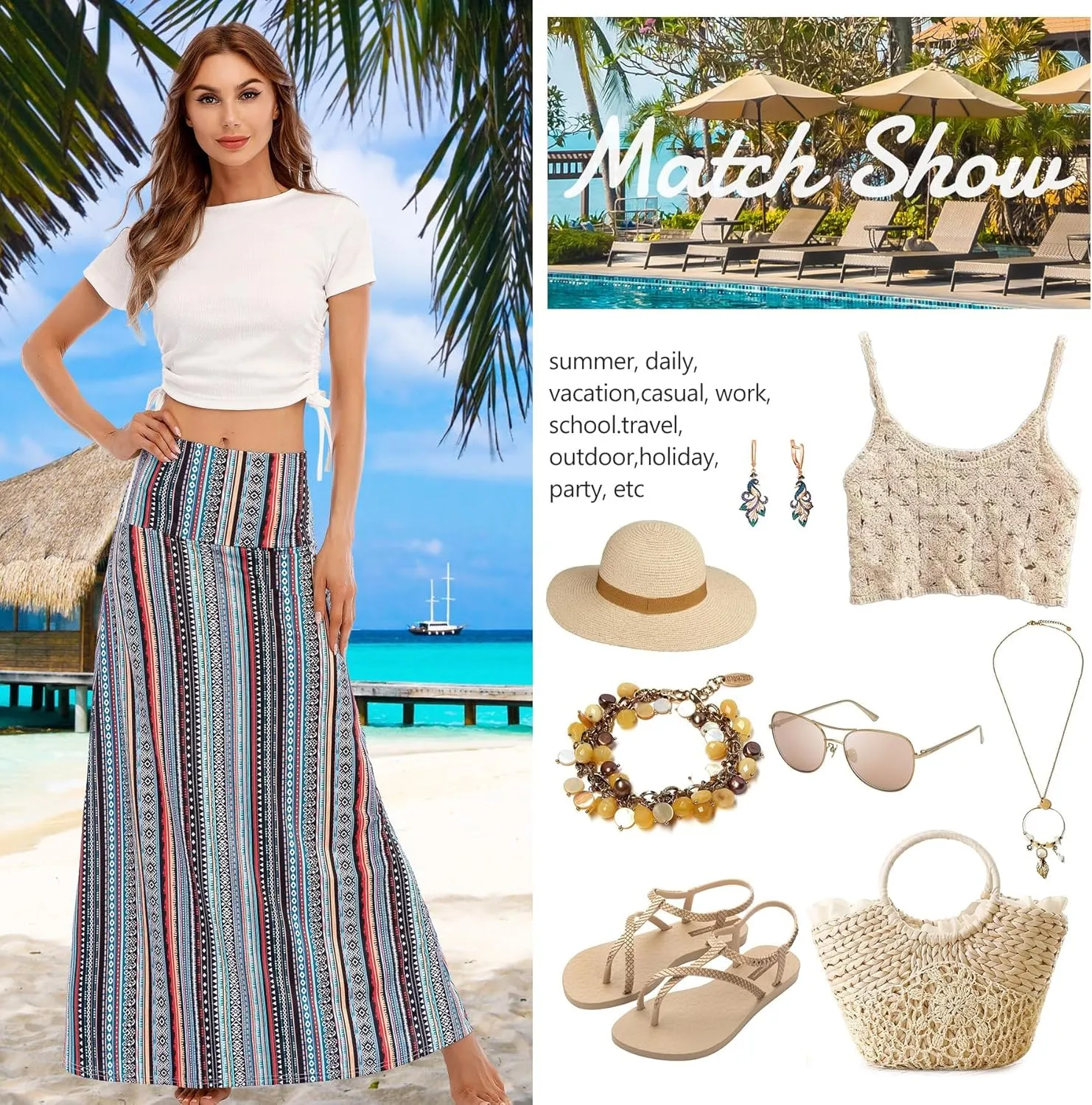 Zando Long Skirts for Women Trendy Dresses High Waisted Maxi Skirt Casual Workout Stretchy Flared Flower Skirt for Girls
