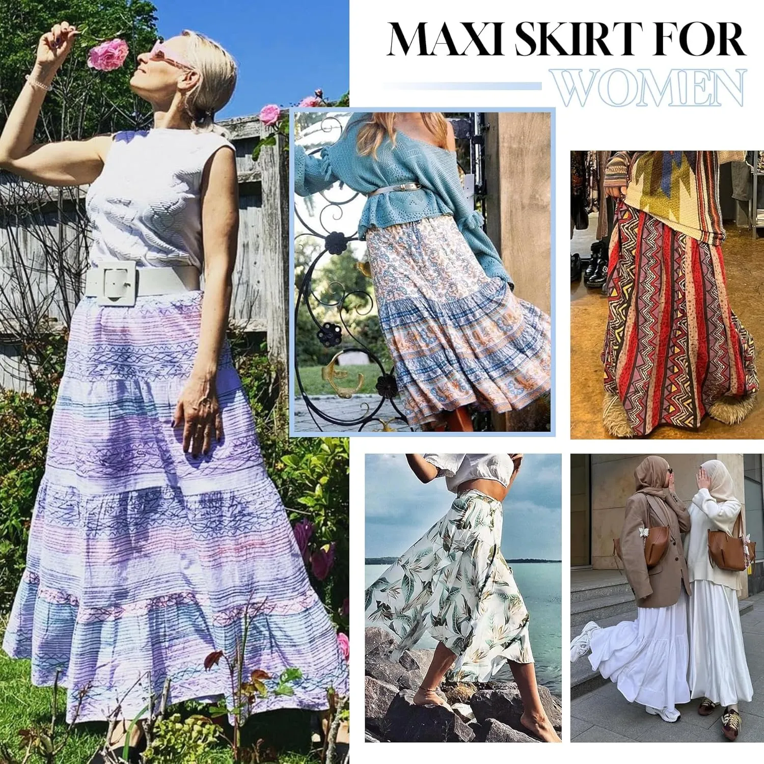 Zando Long Skirts for Women Trendy Dresses High Waisted Maxi Skirt Casual Workout Stretchy Flared Flower Skirt for Girls