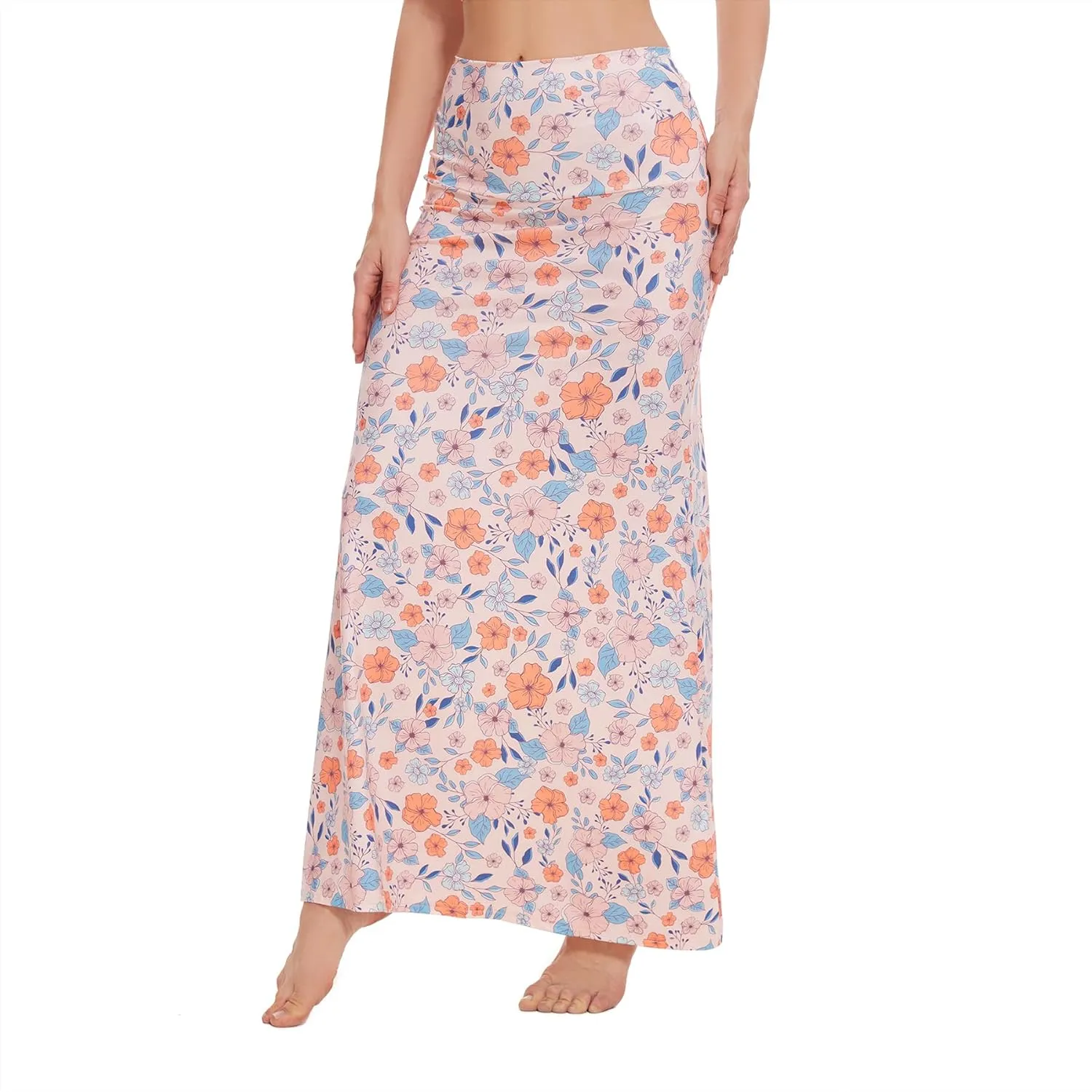 Zando Long Skirts for Women Trendy Dresses High Waisted Maxi Skirt Casual Workout Stretchy Flared Flower Skirt for Girls