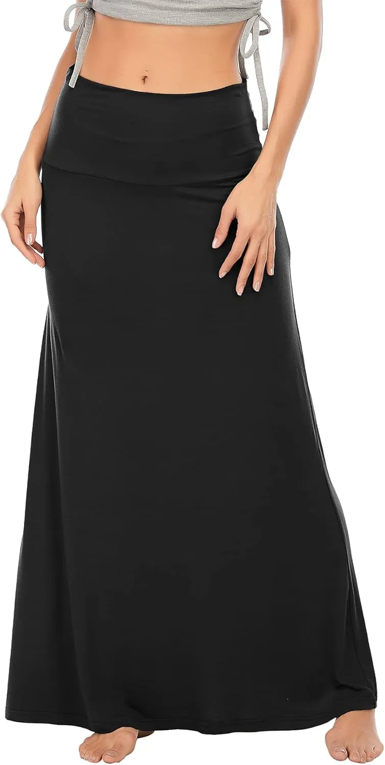 Zando Long Skirts for Women Trendy Dresses High Waisted Maxi Skirt Casual Workout Stretchy Flared Flower Skirt for Girls