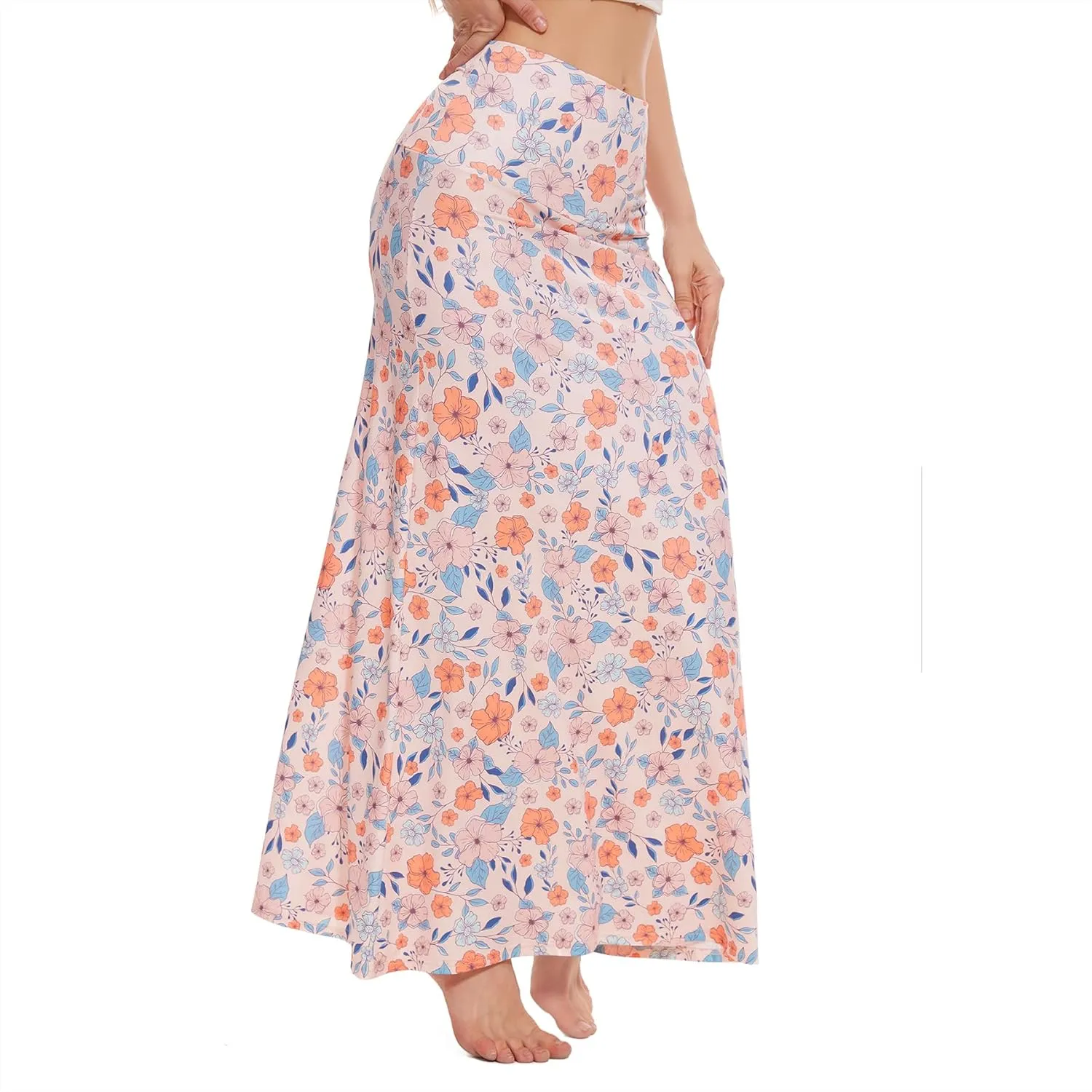 Zando Long Skirts for Women Trendy Dresses High Waisted Maxi Skirt Casual Workout Stretchy Flared Flower Skirt for Girls