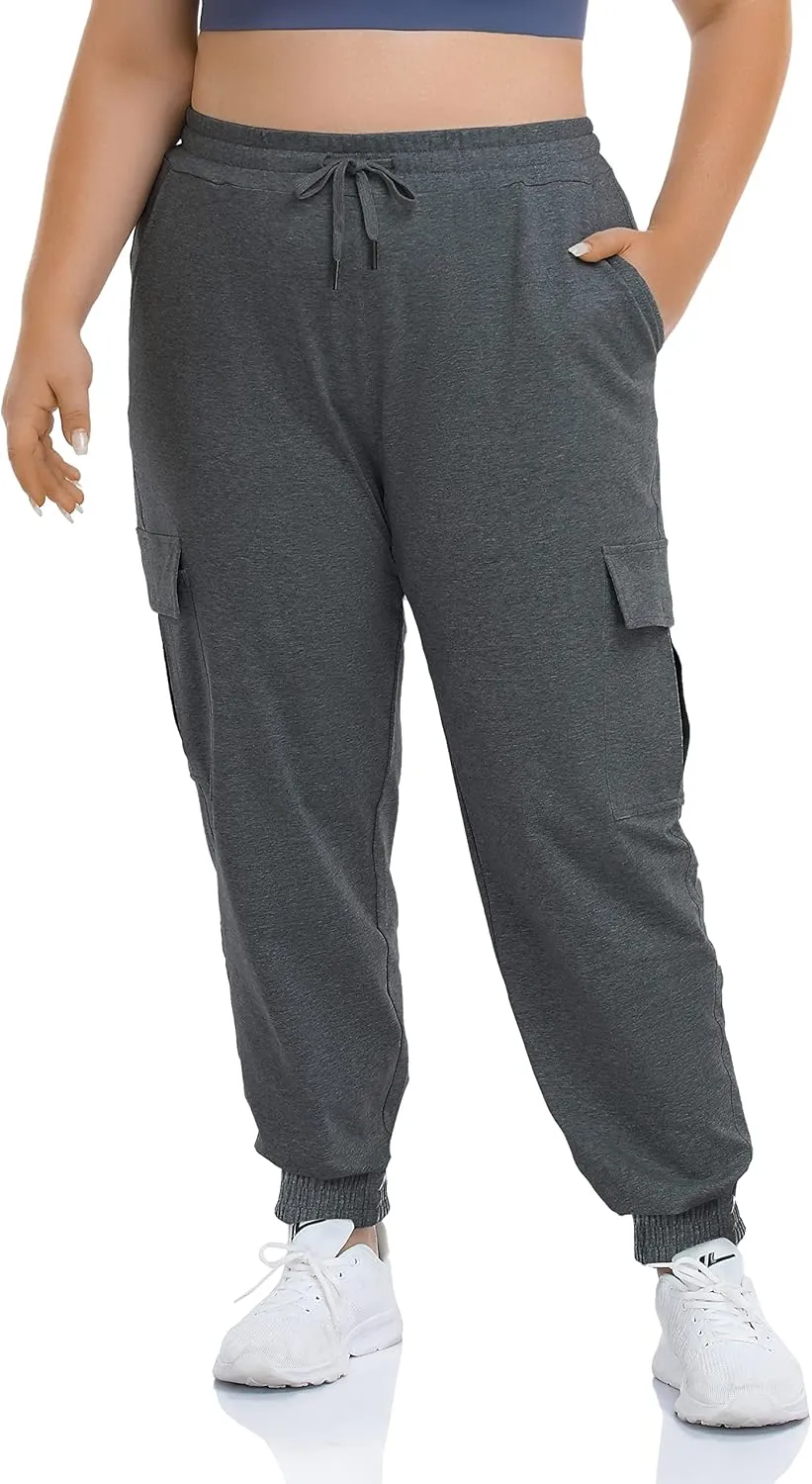 ZERDOCEAN Women's Plus Size Cargo Sweatpants Active Workout Casual Sweat Pants Joggers Pants Pockets Drawstring
