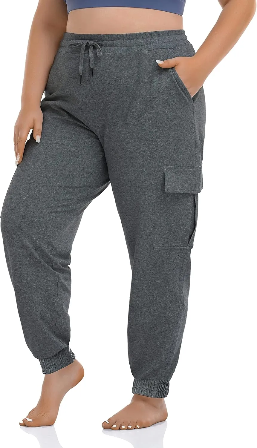 ZERDOCEAN Women's Plus Size Cargo Sweatpants Active Workout Casual Sweat Pants Joggers Pants Pockets Drawstring