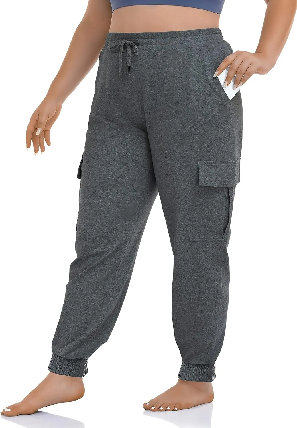 ZERDOCEAN Women's Plus Size Cargo Sweatpants Active Workout Casual Sweat Pants Joggers Pants Pockets Drawstring