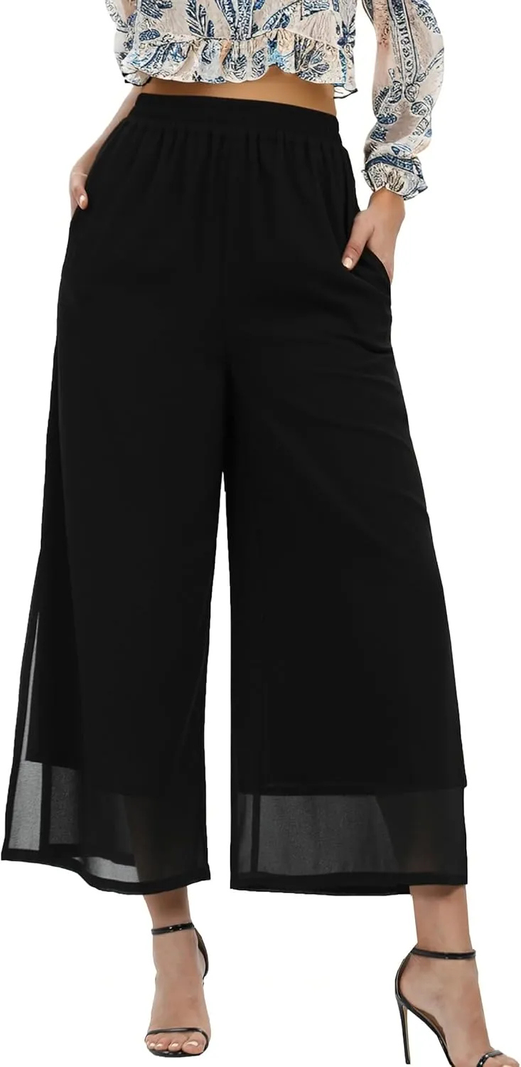 zsangbee Women's Chiffon Wide Leg Palazzo Pants Slit Capris Summer Boho Casual Dress Beach Vacation Party Wedding Outfits