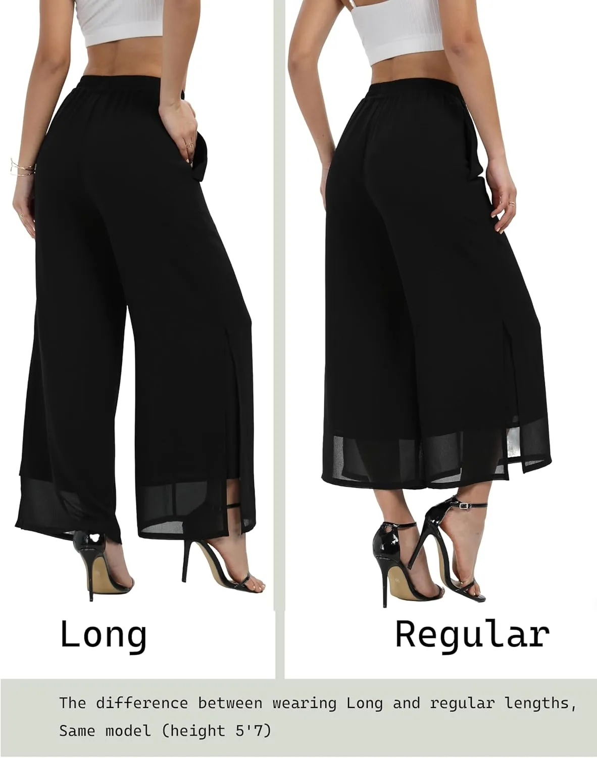 zsangbee Women's Chiffon Wide Leg Palazzo Pants Slit Capris Summer Boho Casual Dress Beach Vacation Party Wedding Outfits