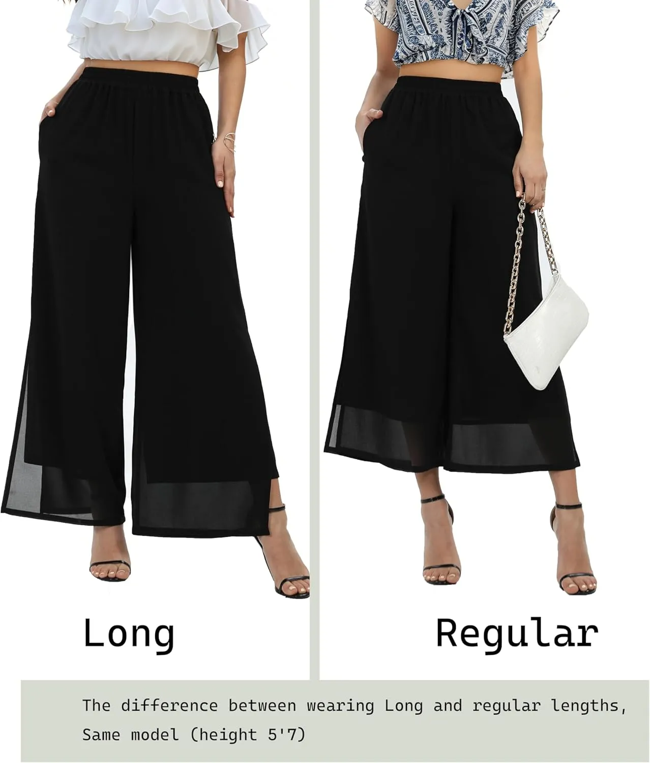 zsangbee Women's Chiffon Wide Leg Palazzo Pants Slit Capris Summer Boho Casual Dress Beach Vacation Party Wedding Outfits