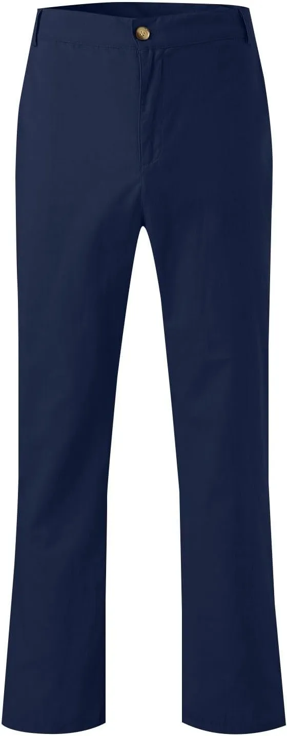 ZYXTIM Cotton Linen Trousers for Men Flat Front Lightweight Casual Work Pants Quick Dry Summer Beach Yoga Pants with Pockets
