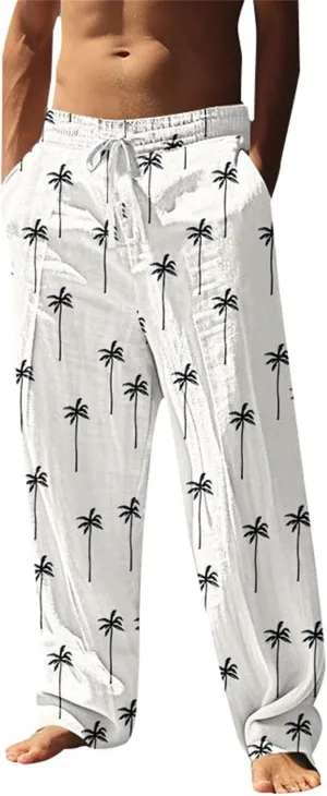 ZYXTIM Hawaiian Beach Summer Pants for Men Cute Graphic Straight Leg Fashion Travel Casual Trousers Loose Comfy Loungewear