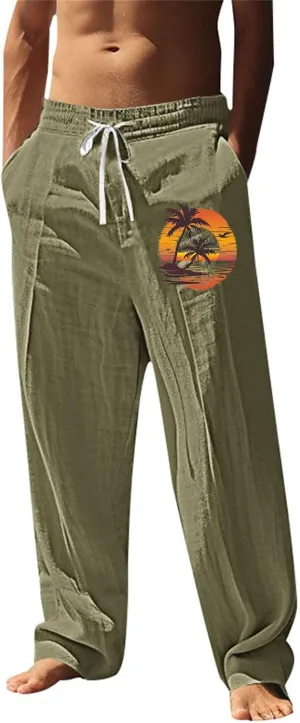 ZYXTIM Holiday Casual Trousers for Men Funny Pattern Hawaiian Sport Yoga Pant Fashion Lounge Summer Beach Bottoms with Pocket