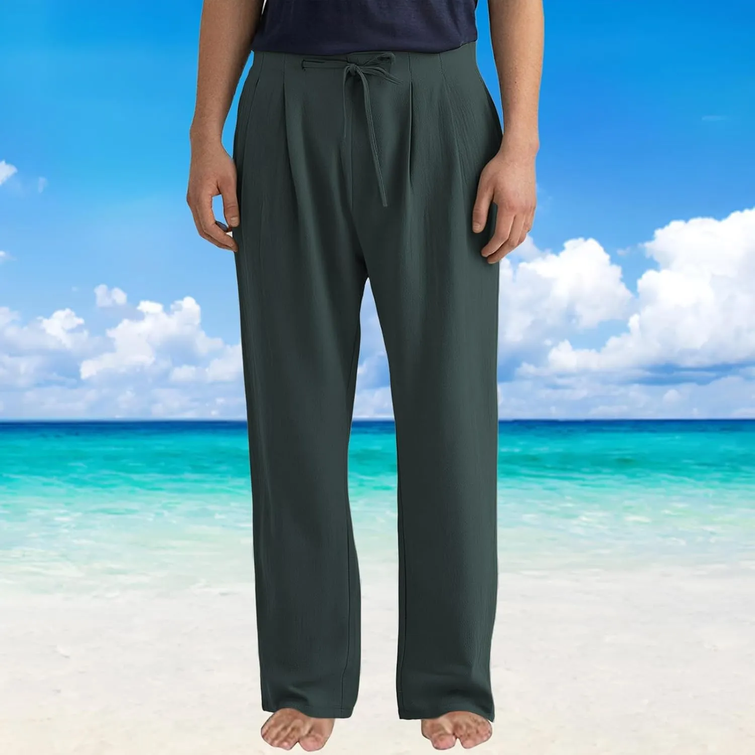 ZYXTIM Linen Casual Foraml Trousers for Men Elastic Waist Loose Smart Work Pants Plus Size Summer Hawaiian Travel Outfits