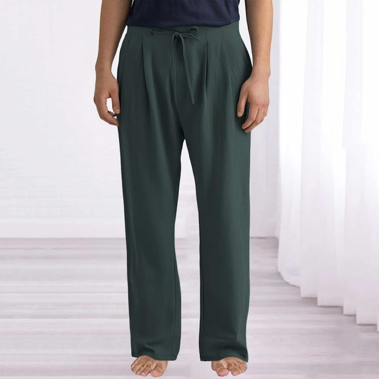 ZYXTIM Linen Casual Foraml Trousers for Men Elastic Waist Loose Smart Work Pants Plus Size Summer Hawaiian Travel Outfits